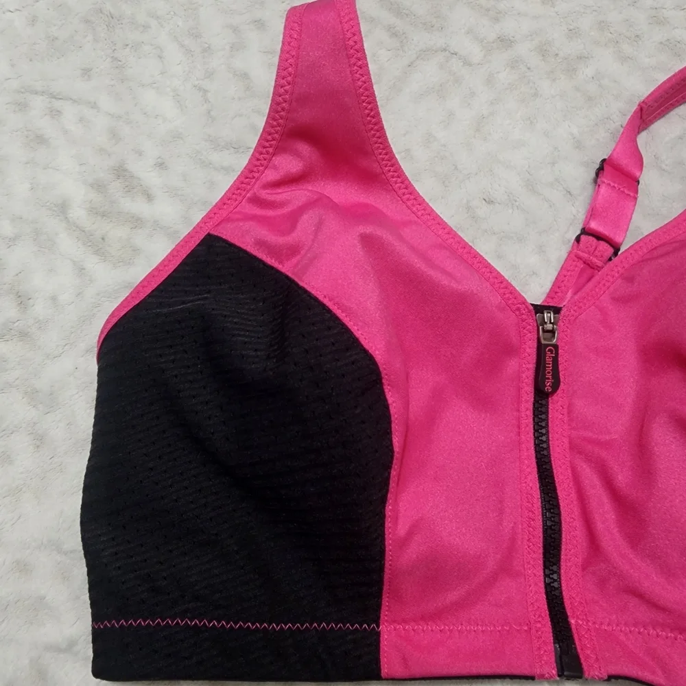 Glamorise Pink and Black Women's High-Impact Sport Bra Size 38G 1266